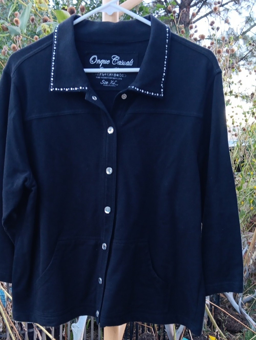 Onque Casuals Black Button-Up Jacket with Stud Trim